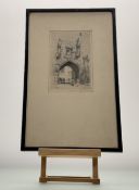 Charles G.L Phillips, College Gateway St Andrews, etching, signed in pencil below, in a glazed