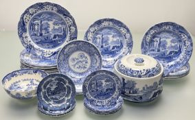 A collection later Copeland Spode Italian blue and white comprising, five saucers, a side plate (w-