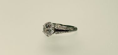 A platinum solitaire diamond ring set with an old cut stone of approximately 2ct, in a claw