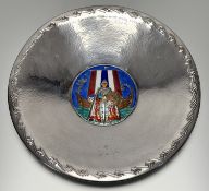 N.M. Thune, Oslo, a Norwegian sterling silver and enamel centre dish, the well enamelled with a
