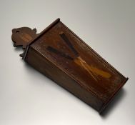 An inlaid mahogany hanging knife box, early 19th century, the tapering front panel inlaid with