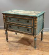 A 19thc North Italian commode chest fitted two long drawers, the pine frame with allover painted