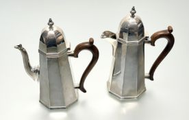 A pair of George VI silver coffee and chocolate pots, in early 18th century style, A. Marston & Co.,