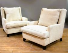 A pair of Orior, Ireland drawing room easy chairs with loose seat and back cushion, with dark