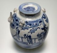 A Chinese Provincial large blue and white wine pot, Qing Dynasty, 19th century, of ovoid form with