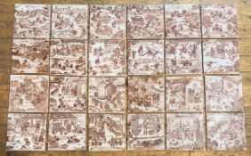 A set of twenty-four Chinese Export porcelain tiles, each painted with a scene relating to Chinese