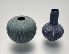 Y Peter Beard (British, c. 1951), Two Stoneware Vessels, each in layered blue and grey glazes and