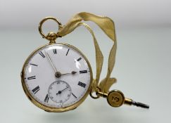 A George V 18ct gold open-face pocket watch, the white enamel dial with Roman numerals and