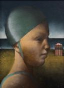 Y Stephen Mangan (Scottish, b. 1964), Bather, oil on board, signed verso, framed. 19cm by 14cm.