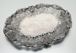 A George VI silver serving dish, Walker & Hall, Sheffiled 1937, oval, the reticulated rim