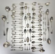 A composed 19th century silver flatware service, Old English and Fiddle patterns, the majority of