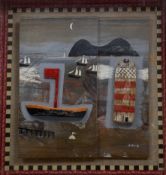 Y Simon Laurie R.S.W., R.G.I. (Scottish, b. 1964), Lighthouse, mixed media and wood, signed lower