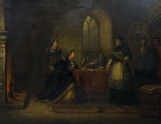 Andrew Sheerboom (Dutch, 1832-1880) Twixt Axe and Crown, signed lower left and dated 1877, oil on