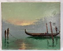 Continental School, 20th century oil on canvas, Gondoliers, Venice, signed lower right, 41x33cm