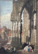 19th century watercolour - 'St. Ratisbon Cathedral', signed indistinctly and dated 1891, 28cm x 39cm