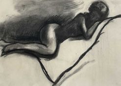 Paul Wuensche, two contemporary charcoal nude studies, 29cm x 41cm, initialled on mount, framed and