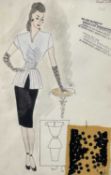 Two Shanti Dutt for Heddon Fashions 1940’s signed illustrations, one framed and stamped with fabric