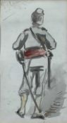 Irving Montague, watercolour - French soldier, 10cm x 5.5cm, in glazed frame