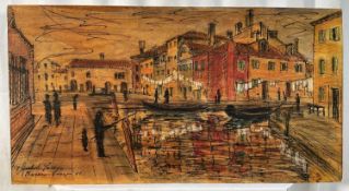 20th Century Italian School Italian School, mixed media on board - Burano Venice, inscribed and date