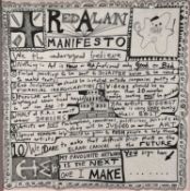 Sir Grayson Perry (b. 1960) print on napkin paper - The Red Alan Manifesto, with artist's logo to th