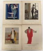 Gazette du Bon Ton, four pochoir prints, Lucien Vogel, Georges Lepape, George Barbier, André-Edouard