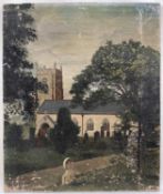 19th century English Naive School oil on canvas- view of Camborne Parish Church, Cornwall, signed C.