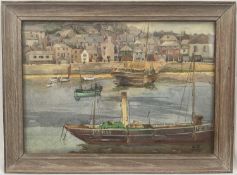 Editha Bartlett (1890-1979) watercolour of Penzance harbour, fishing boat, monogrammed and dated 192