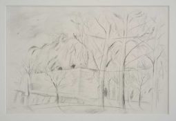 Peter Allen, two works, pencil drawing of a corner of a churchyard, signed, 19cm x 29cm, circa 1985