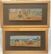 Dorothy Duval (1917-2005) pair oils on board, signed, On the Beach at Broadstairs, approx 10cm x 28c