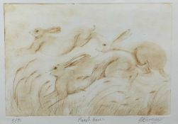 March Hares, signed limited edition print, framed and glazed