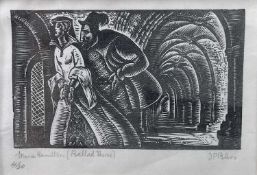Douglas Percy Bliss (1900-1984) wood cut print - Ballad of Marie Hamilton, 5cm x 9cm, signed, 4/30,