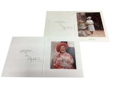 H.M. Queen Elizabeth The Queen Mother, two signed 1991and 1992 Christmas cards, each with gilt embos