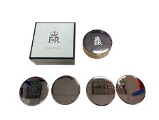 H.M. Queen Elizabeth II, 2008 Royal Household Christmas gift of silver plated coasters with Crowned