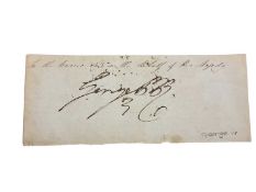 H.M. King George IV signature on remnant of an official document, hand signed in ink
