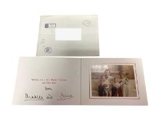 T.R.H. The Prince and Princess of Wales, signed 1987 Christmas card with twin gilt Royal cyphers to
