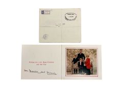 T.R.H. The Prince and Princess of Wales, signed 1991 Christmas card with twin gilt Royal cyphers to