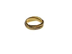 9ct gold entwined three band ring set with five diamonds