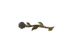 9ct gold flower brooch with a diamond set flower head and yellow gold stem and leaves, 4cm
