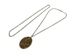 9ct gold oval locket (Birmingham 1971) on 9ct gold belcher link chain with barrel clasp, together wi