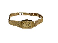 Perfex 9ct gold ladies wristwatch with 17 jewel Incabloc movement in 9ct gold case on 9ct gold brace