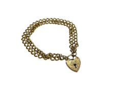 18ct gold double row curb link bracelet with 9ct gold padlock clasp