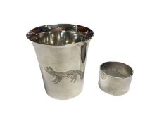Contemporary silver Christening cup engraved with a fox (Sheffield 1990) together with a contemporar