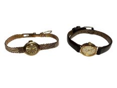 9ct gold ladies wristwatch on integral 9ct gold bracelet, together with another 9ct gold cased wrist