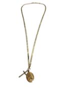 9ct gold St. Christopher and 9ct gold cross pendant on 9ct gold chain