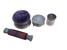 Edwardian silver mounted pin cushion box, small silver jewellery box, silver and tortoiseshell mount