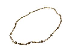 9ct gold necklace with alternating gold beads and elongated fancy links, 42cm long