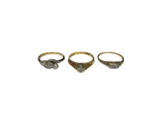 18ct gold diamond single stone ring raised in an illusion setting, 18ct gold diamond three stone rin