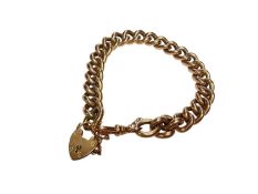 Edwardian 9ct rose gold curb link bracelet with padlock clasp