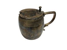 Victorian silver mustard pot in the form of a barrel (Birmingham 1865)