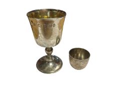 Contemporary silver chalice (London 1977) and a contemporary small silver cup (London 1988), both by